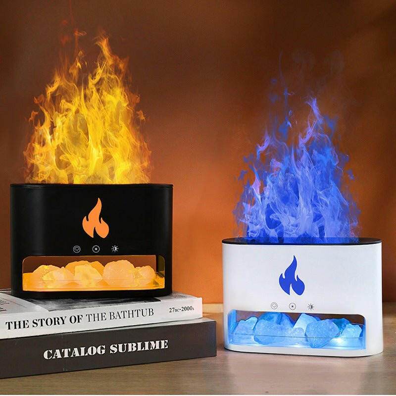 New Flame Humidifier Aromatherapy Machine Crystal Salt Stone Colorful Atmosphere Lamp Flame 3d Simulation Flame Humidifier Household Essential - Austrige™