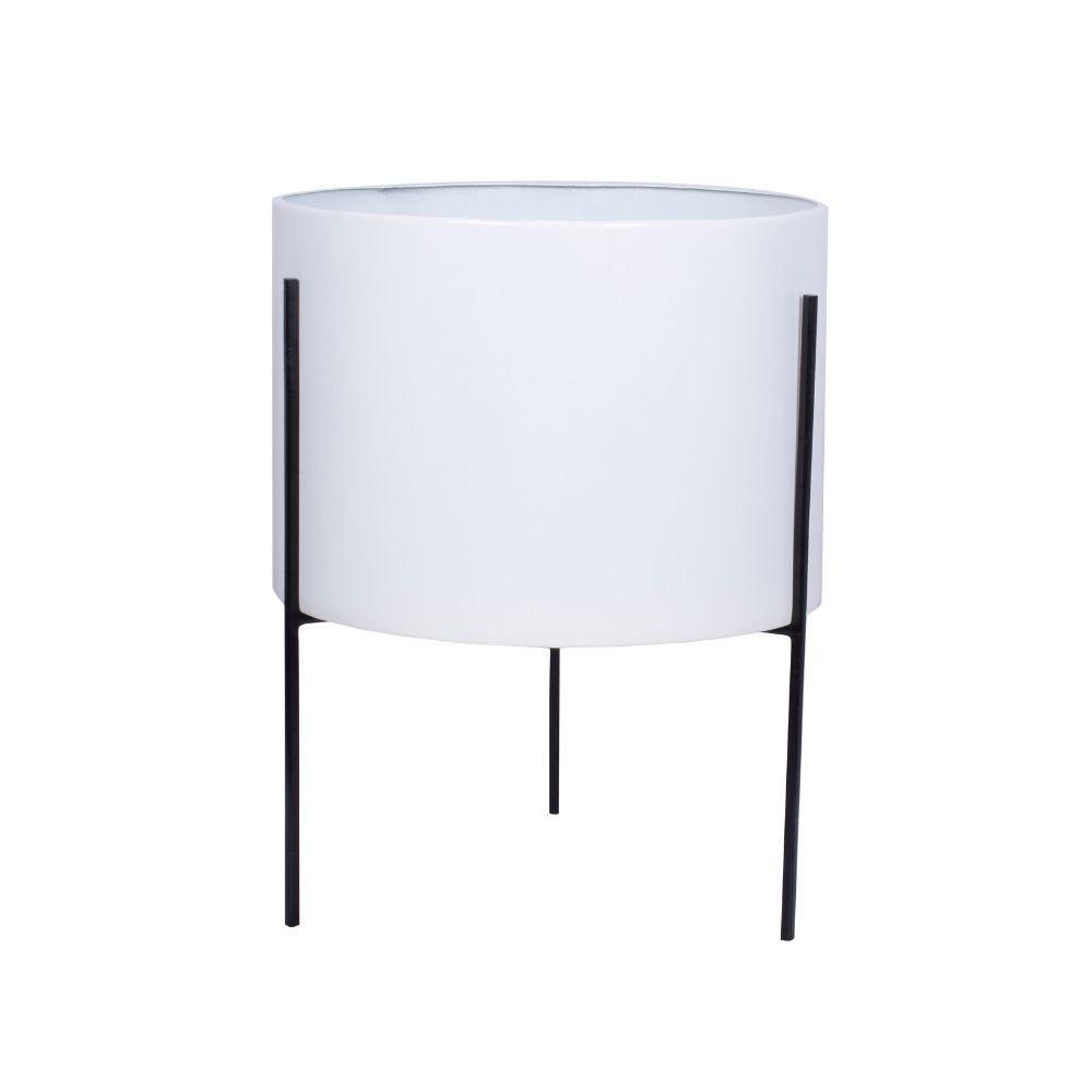 Noe - White Mid-Century Planter With Black Metal Stand