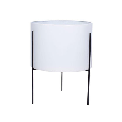 Noe - White Mid-Century Planter With Black Metal Stand