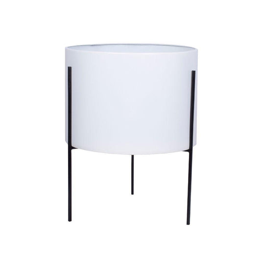 Noe - White Mid-Century Planter With Black Metal Stand