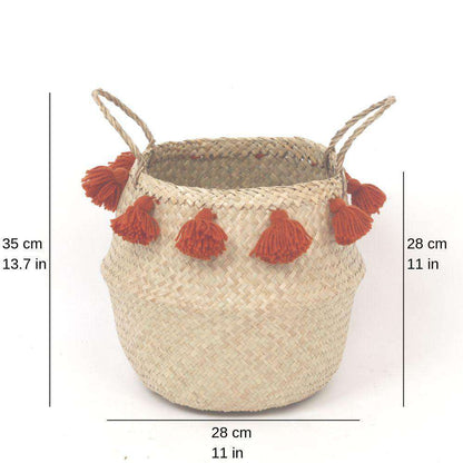Porta - Seagrass Basket With Orange Pompoms