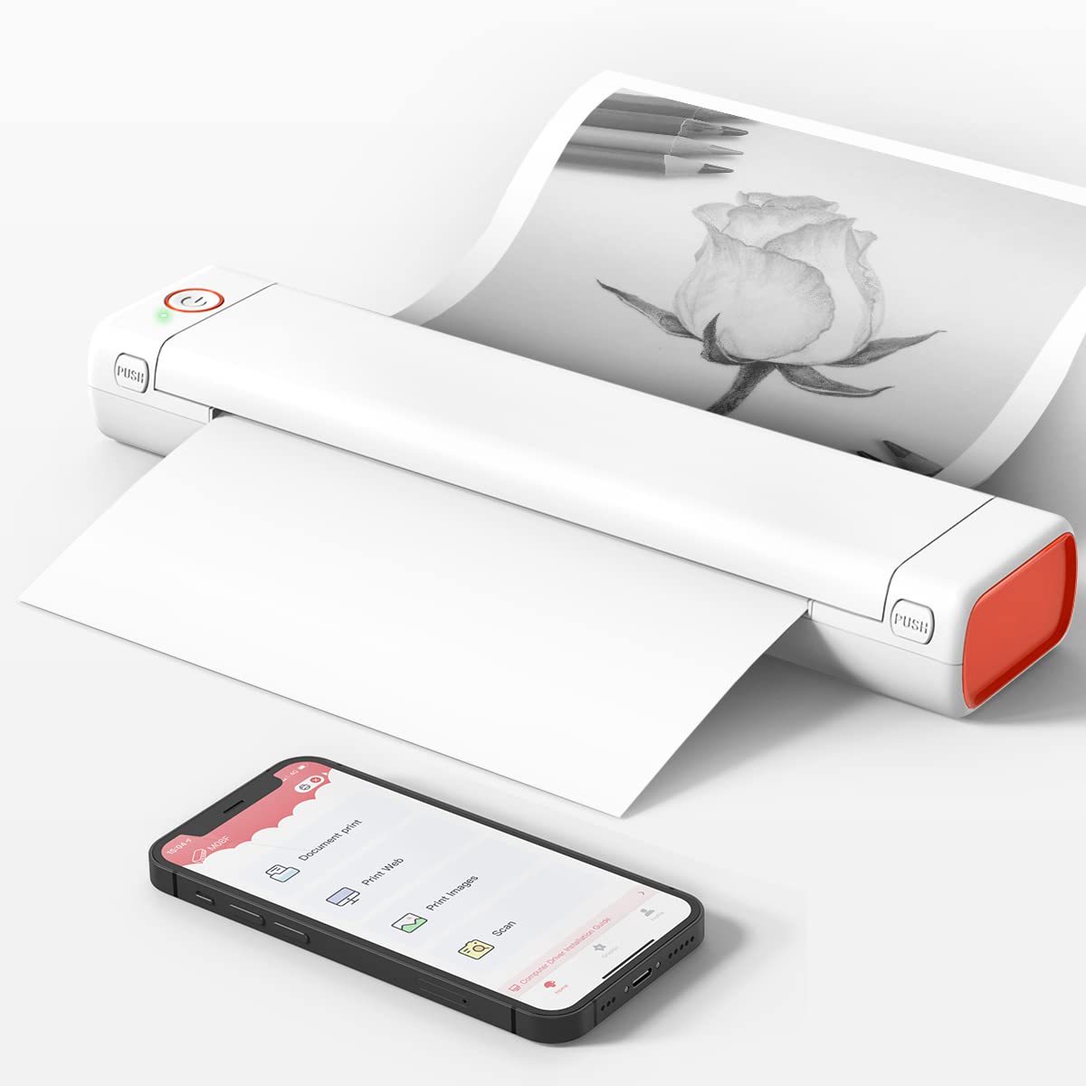 White - A4 Portable Printers Wireless For Travel Bluetooth Thermal Printer
