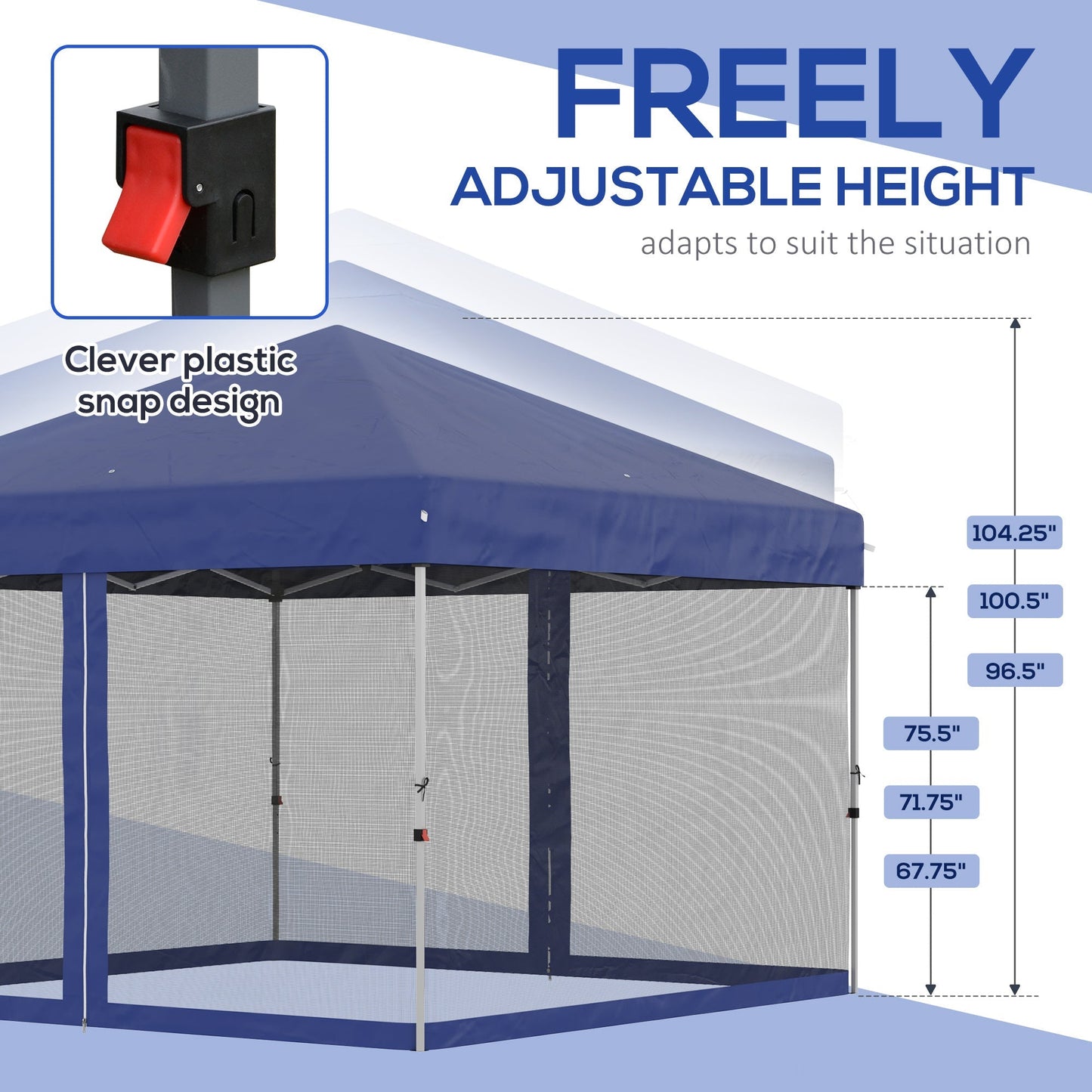 Outsunny 10' x 10' Pop-Up Party Tent Outdoor Canopy Tent with Mesh Sidewalls, 3-Level Adjustable Height, Roller Bag, Blue