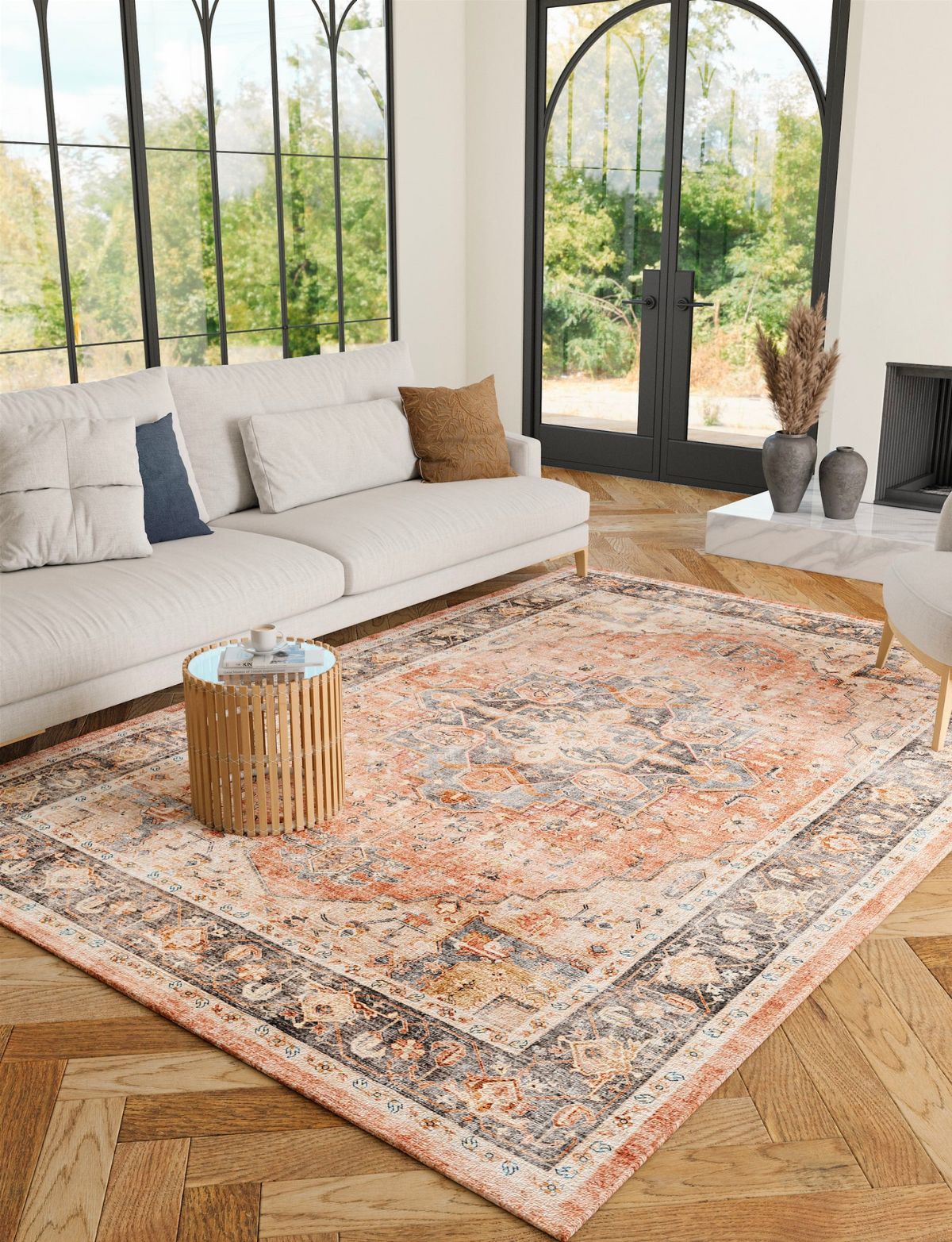 Riverra Terracotta Black Rug