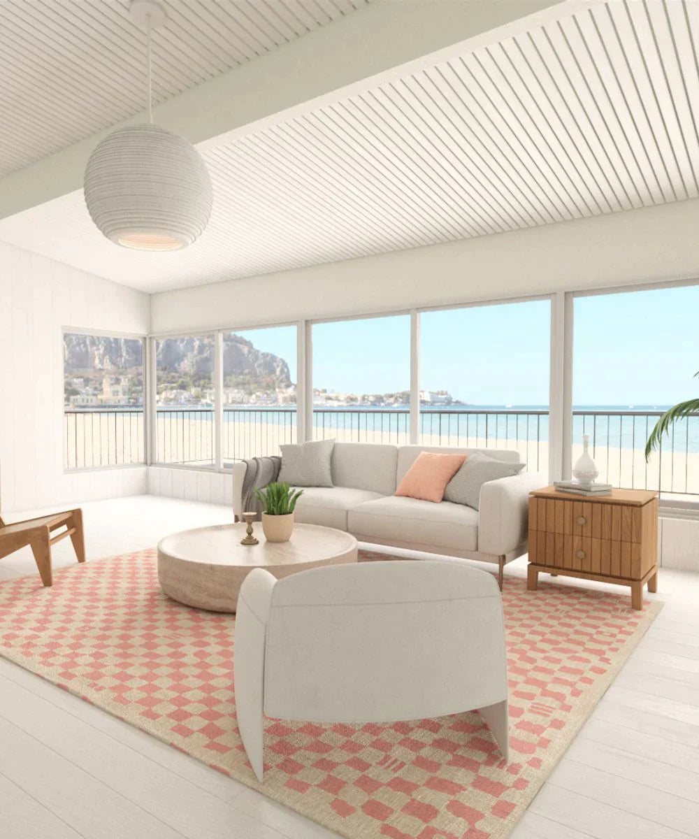 Metro Checkered Malibu Pink & White Rug