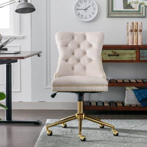 Velvet Fabric Tufted Button Home Office Chair, Adjustable Office Chair Swivel Office Chair - Austrige™