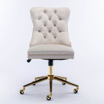 Velvet Fabric Tufted Button Home Office Chair, Adjustable Office Chair Swivel Office Chair - Austrige™