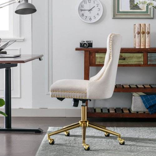 Velvet Fabric Tufted Button Home Office Chair, Adjustable Office Chair Swivel Office Chair - Austrige™