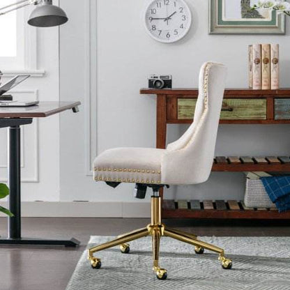 Velvet Fabric Tufted Button Home Office Chair, Adjustable Office Chair Swivel Office Chair - Austrige™