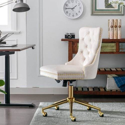 Velvet Fabric Tufted Button Home Office Chair, Adjustable Office Chair Swivel Office Chair - Austrige™
