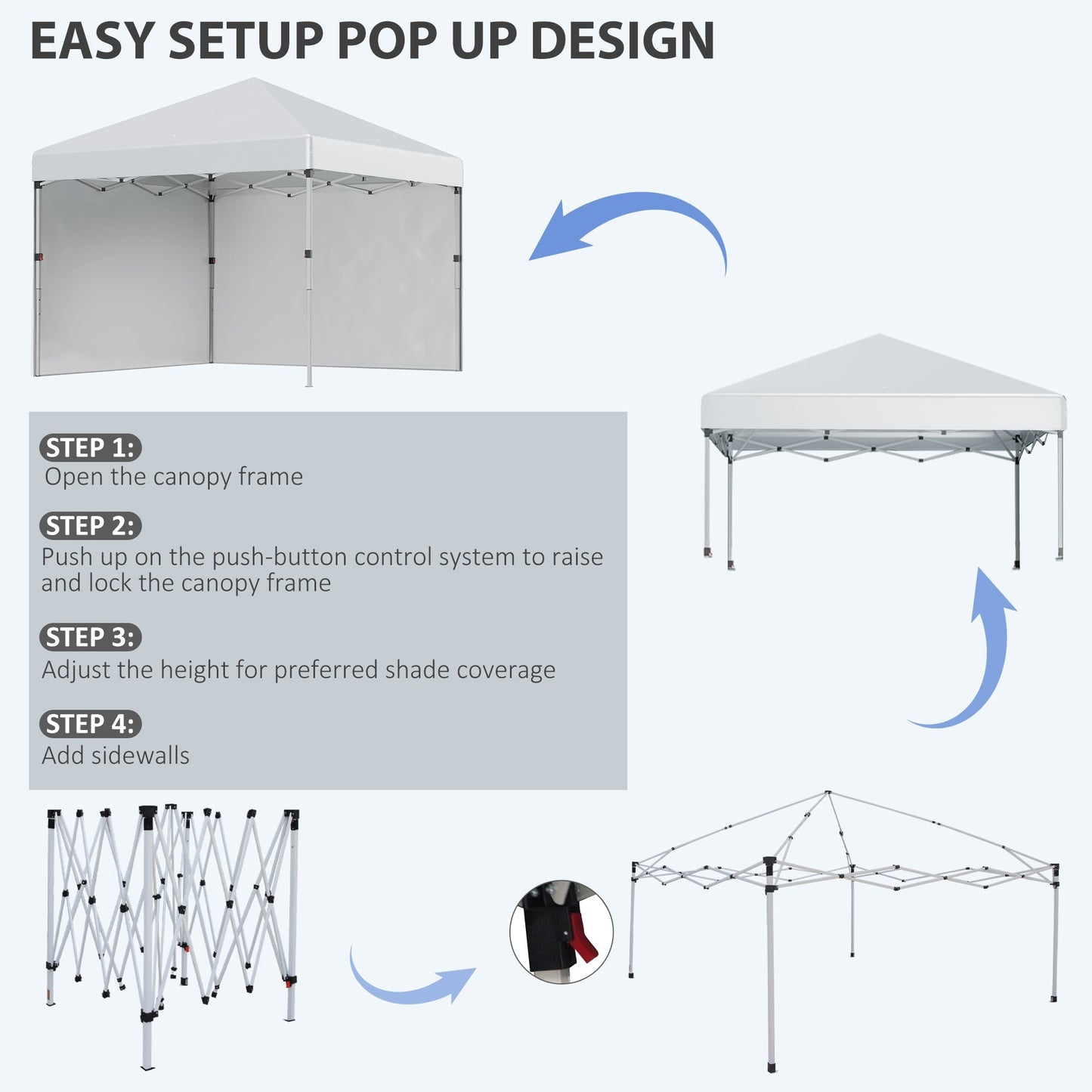 Outsunny 10' x 10' Pop Up Canopy with Sidewalls, Roller Bag, Height Adjustable Instant Tent for Outdoor Garden Patio, Light Grey