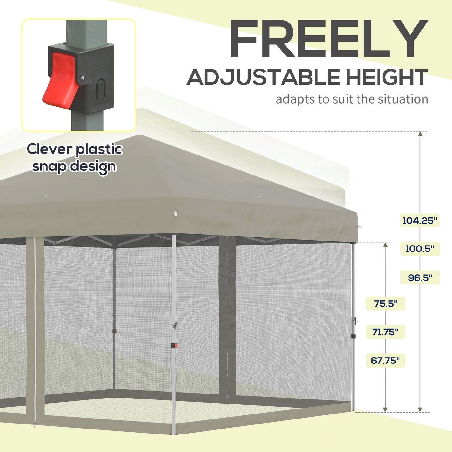 Outsunny 10' x 10' Pop-Up Party Tent Outdoor Canopy Tent with Mesh Sidewalls, 3-Level Adjustable Height, Roller Bag, Beige