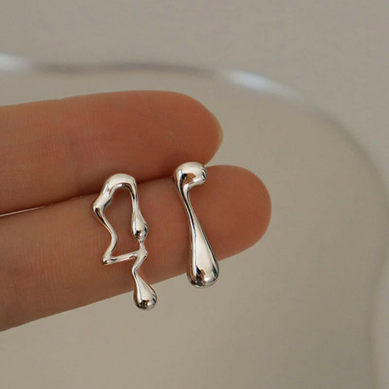 Asymmetrical Liquid Metal Drop Earrings | Austrige
