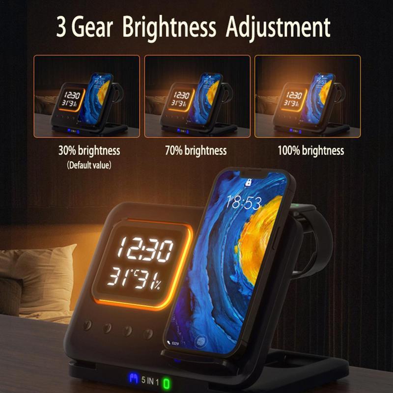 Austrige 5-in-1 Wireless Charging Stand - LED Clock Dock Electronic devices