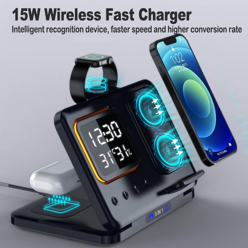 Austrige 5-in-1 Wireless Charging Stand - LED Clock Dock Electronic devices
