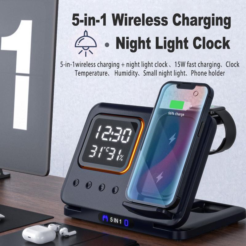 Austrige 5-in-1 Wireless Charging Stand - LED Clock Dock Electronic devices