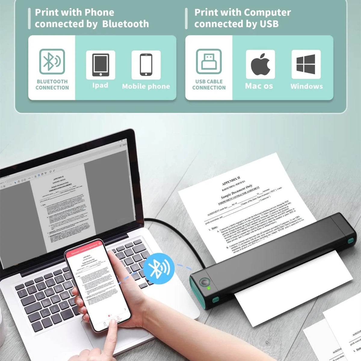 Austrige A4 Wireless Travel Bluetooth Printer Portable