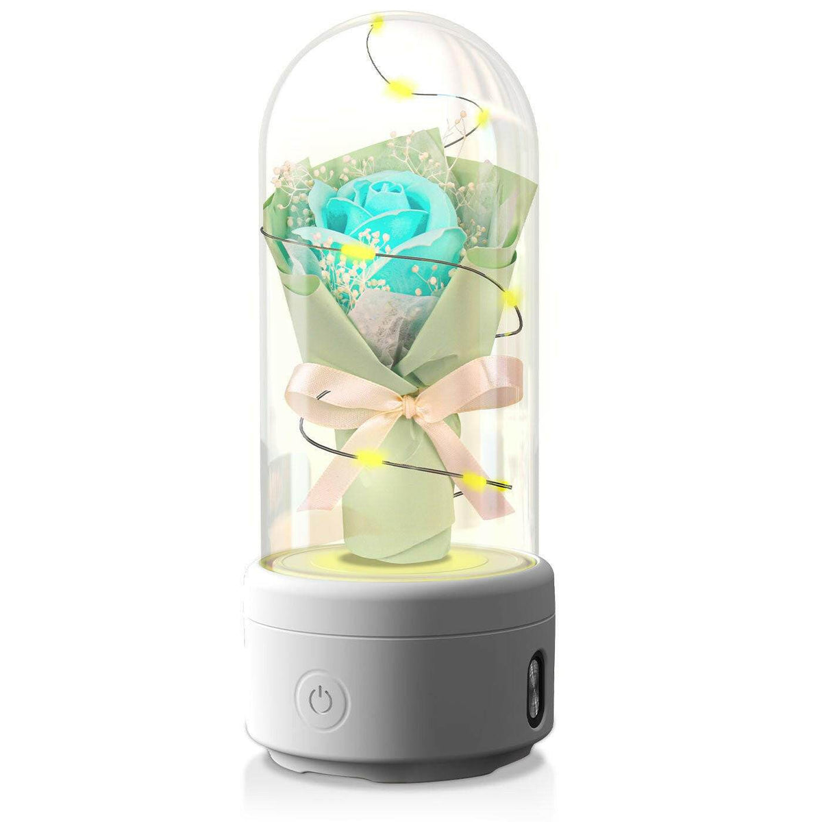 Austrige Bouquet LED Light & Bluetooth Speaker - Desk Gift Green / White Base Rose