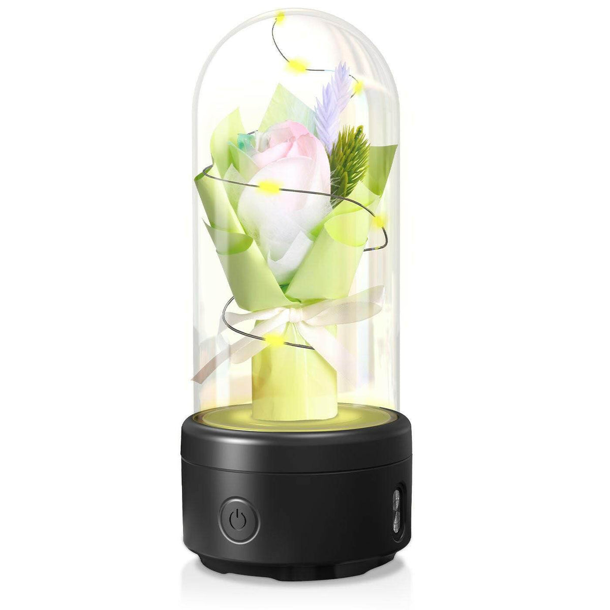 Austrige Bouquet LED Light & Bluetooth Speaker - Desk Gift Green / Black Base Rose