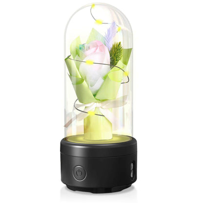 Austrige Bouquet LED Light & Bluetooth Speaker - Desk Gift Green / Black Base Rose