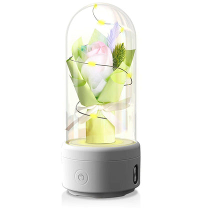 Austrige Bouquet LED Light & Bluetooth Speaker - Desk Gift Green / White Base Rose