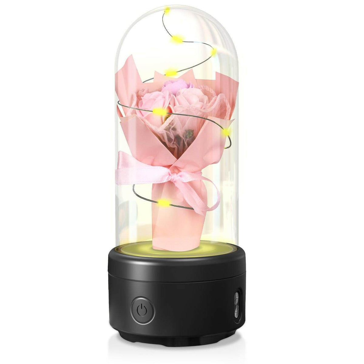 Austrige Bouquet LED Light & Bluetooth Speaker - Desk Gift Pink / Black Base Rose