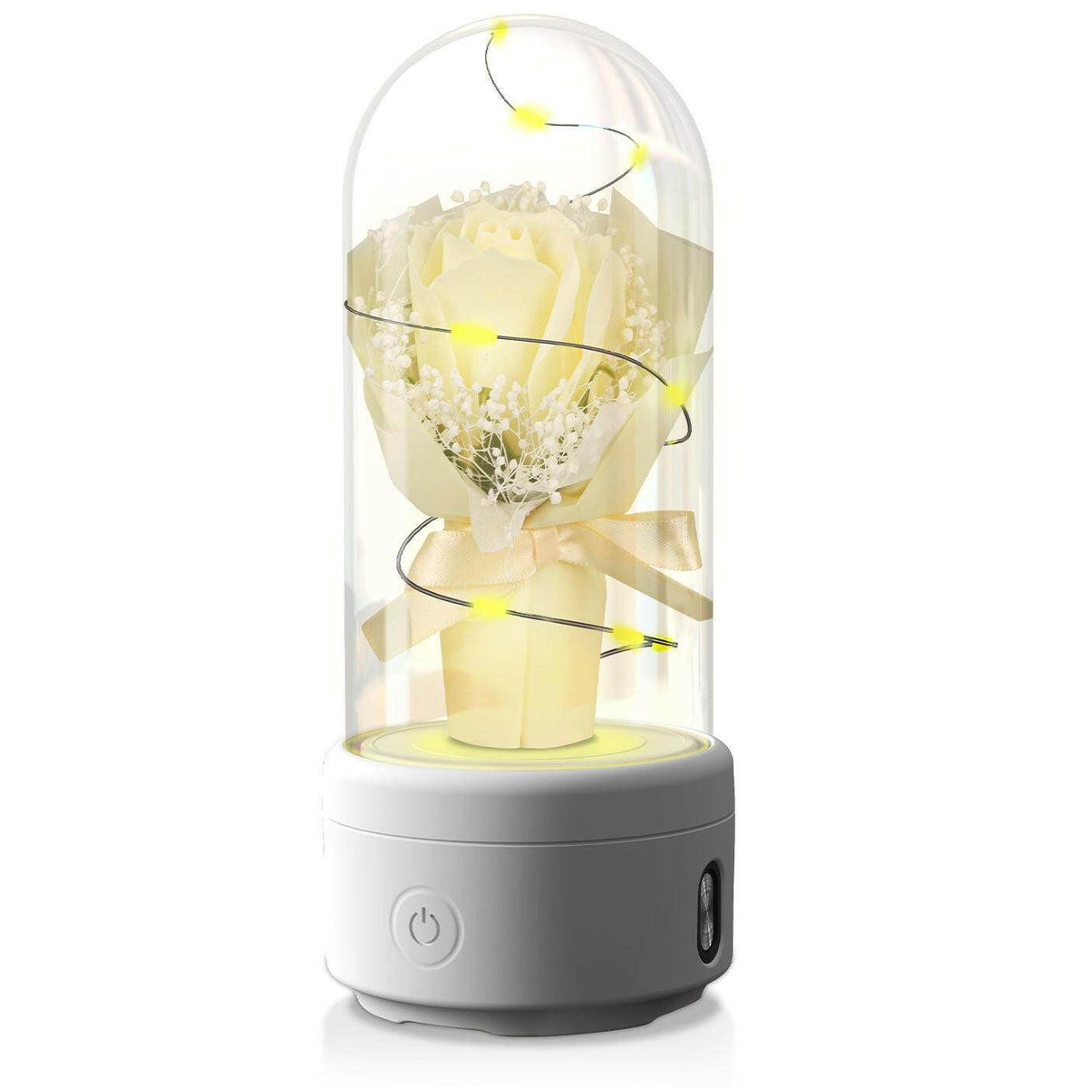 Austrige Bouquet LED Light & Bluetooth Speaker - Desk Gift Yellow / White Base Rose