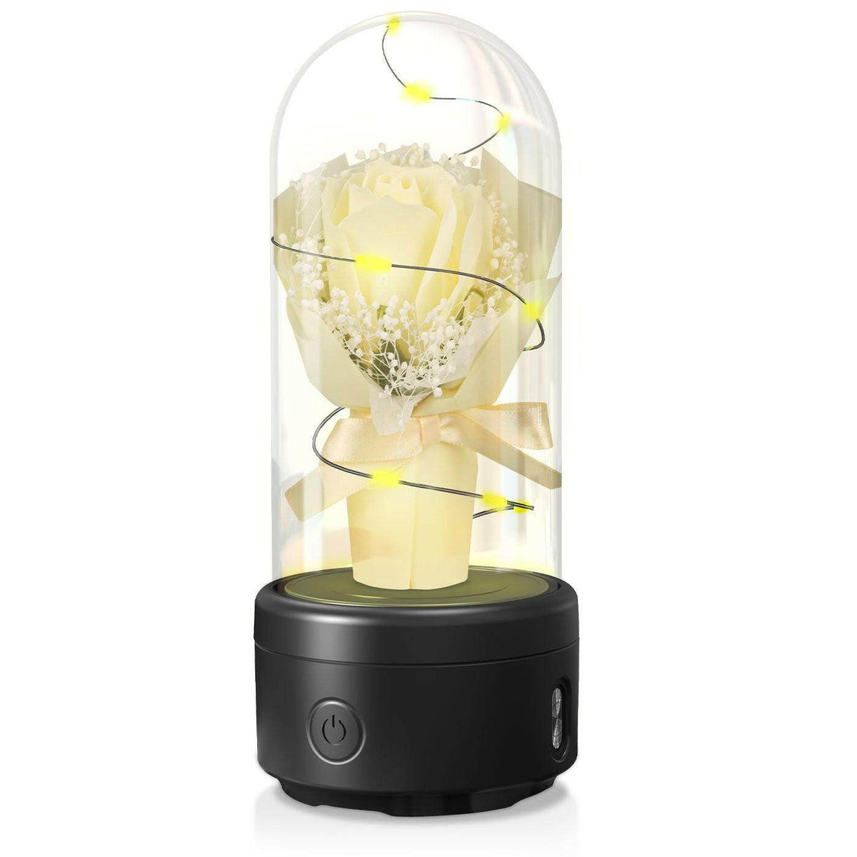 Austrige Bouquet LED Light & Bluetooth Speaker - Desk Gift Yellow / Black Base Rose
