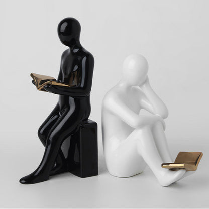 Austrige Decorative Bookend - Desk Organizer Black and white / People who read books Decor