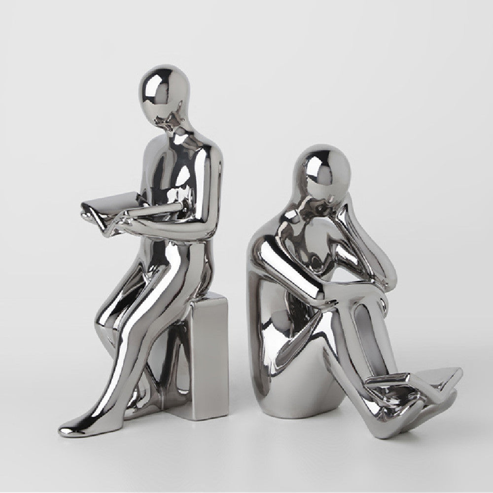 Austrige Decorative Bookend - Desk Organizer Silver plated / People who read books Decor