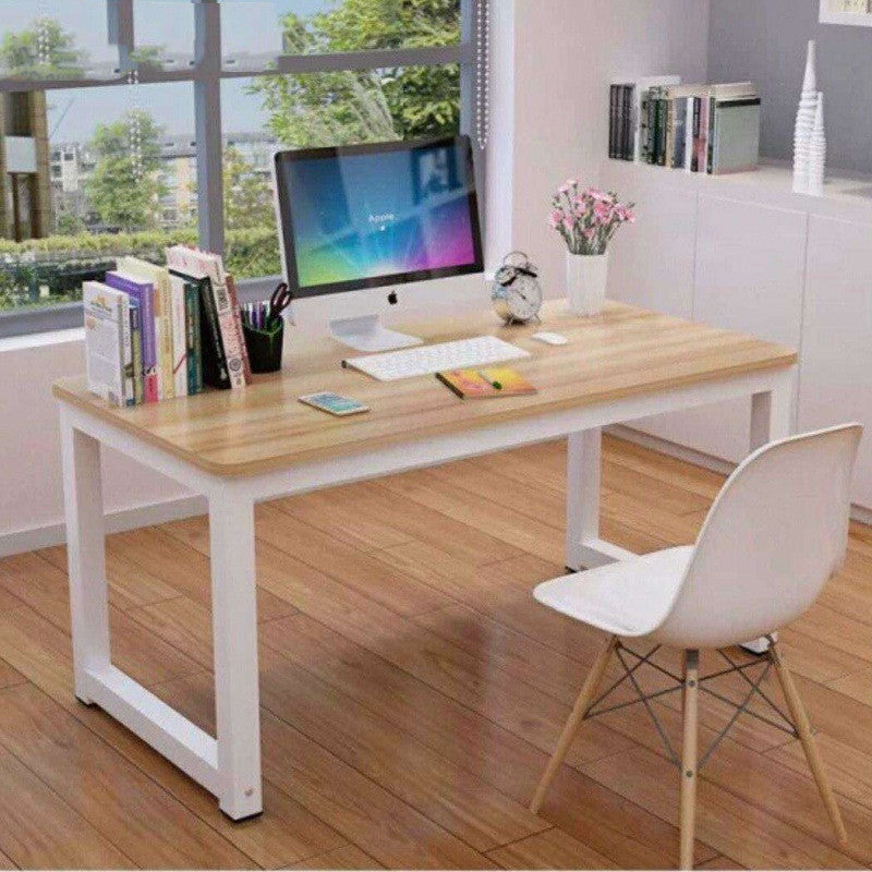 Austrige Minimalist Desktop Computer Desk Light Walnut White Frame / 100x50x74cm