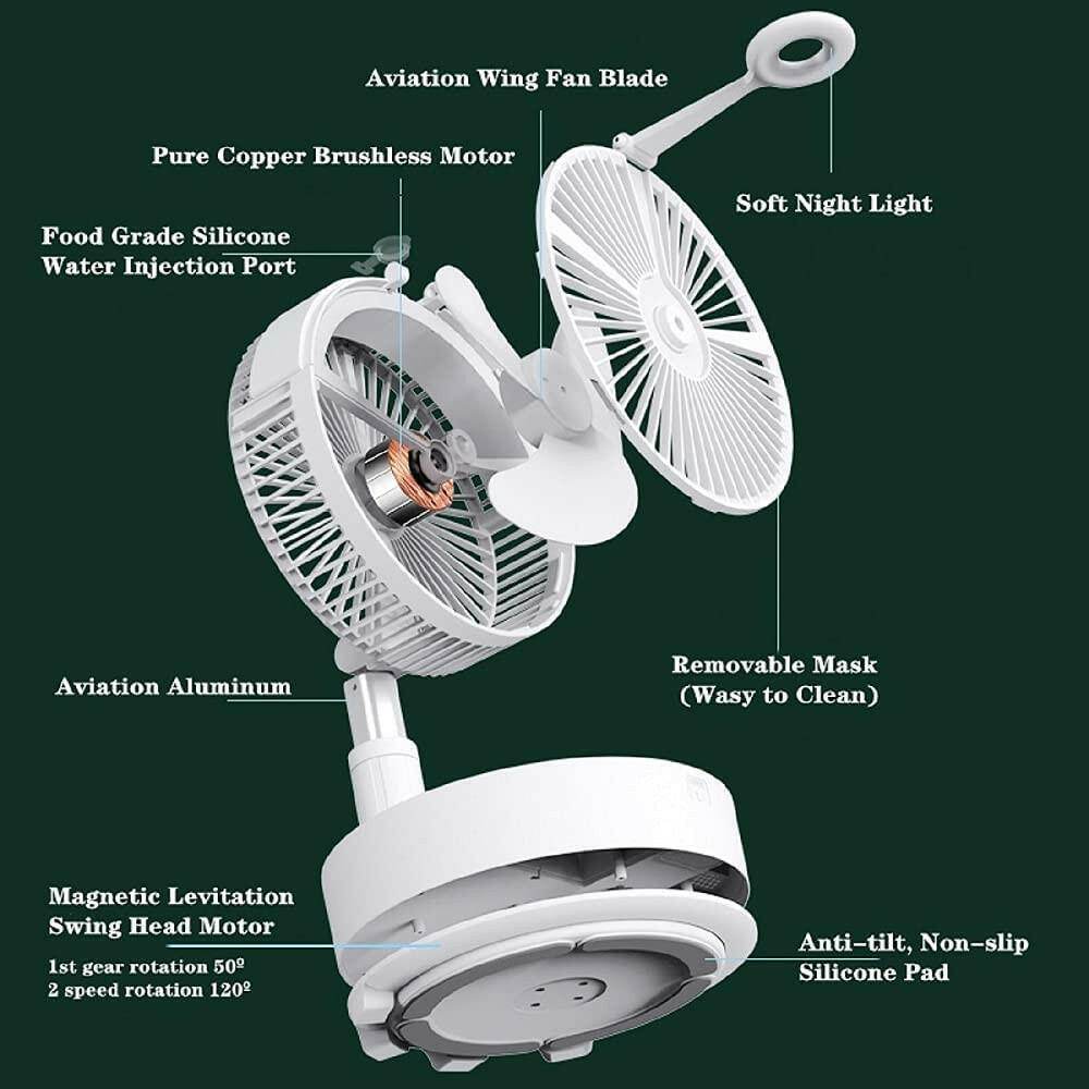 Austrige Rechargeable Mini Portable Desk Fan White without Remote Control / 7200mah Technically