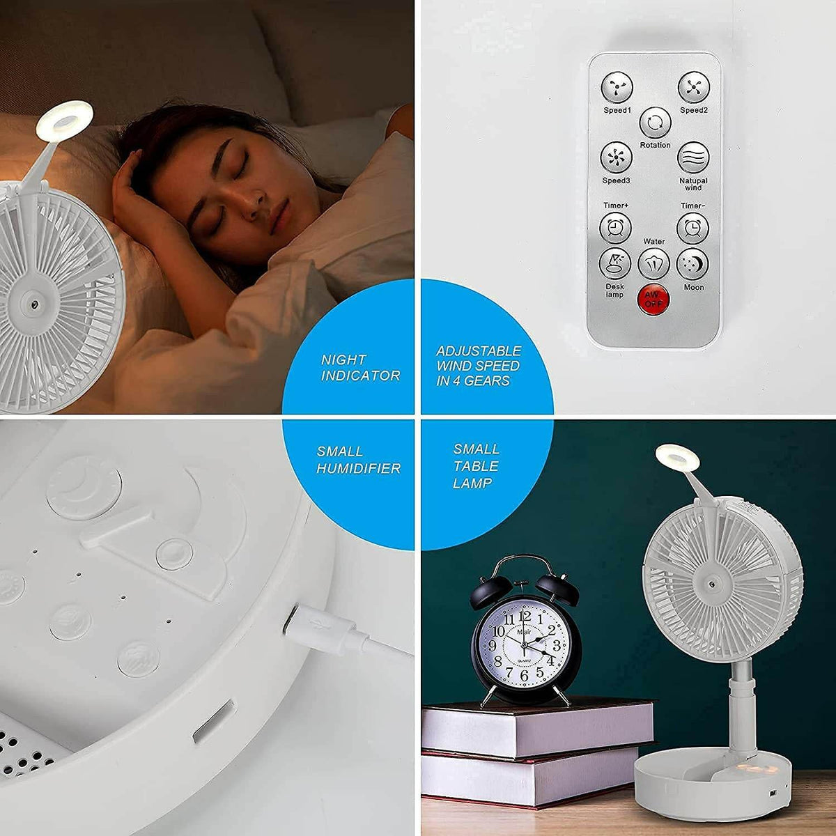 Austrige Rechargeable Mini Portable Desk Fan White without Remote Control / 7200mah Technically