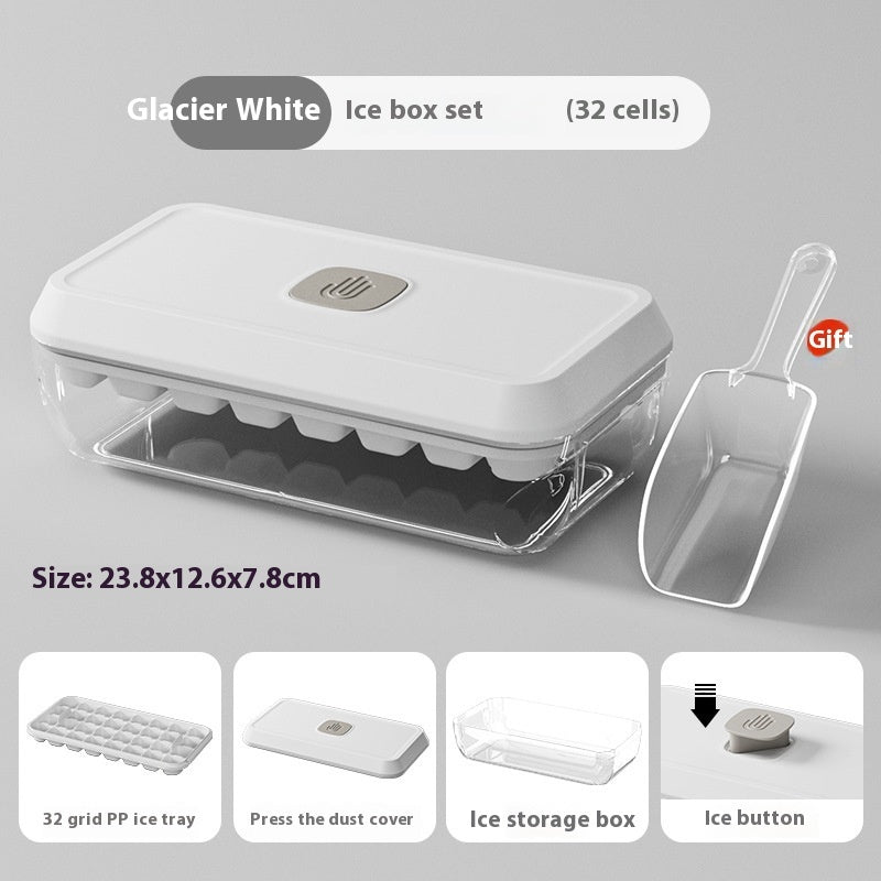 Austrige Silicone Ice Cube Tray - 32 Grid with Lid & Shovel Glacier White Large Size Accessories