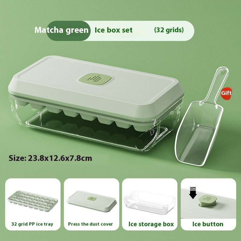 Austrige Silicone Ice Cube Tray - 32 Grid with Lid & Shovel Matcha Green Large Accessories