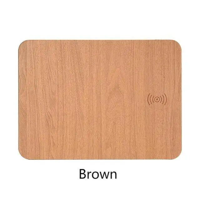 Austrige Wireless Charging Mouse Pad - Leather & Wood Desk Mat Brown charger