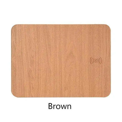 Austrige Wireless Charging Mouse Pad - Leather & Wood Desk Mat Brown charger