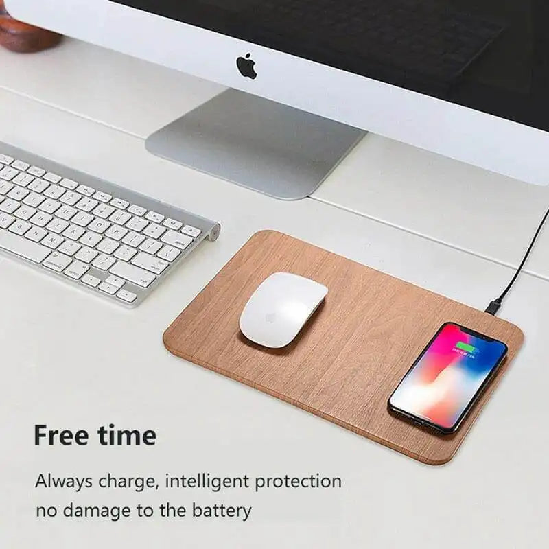 Austrige Wireless Charging Mouse Pad - Leather & Wood Desk Mat charger