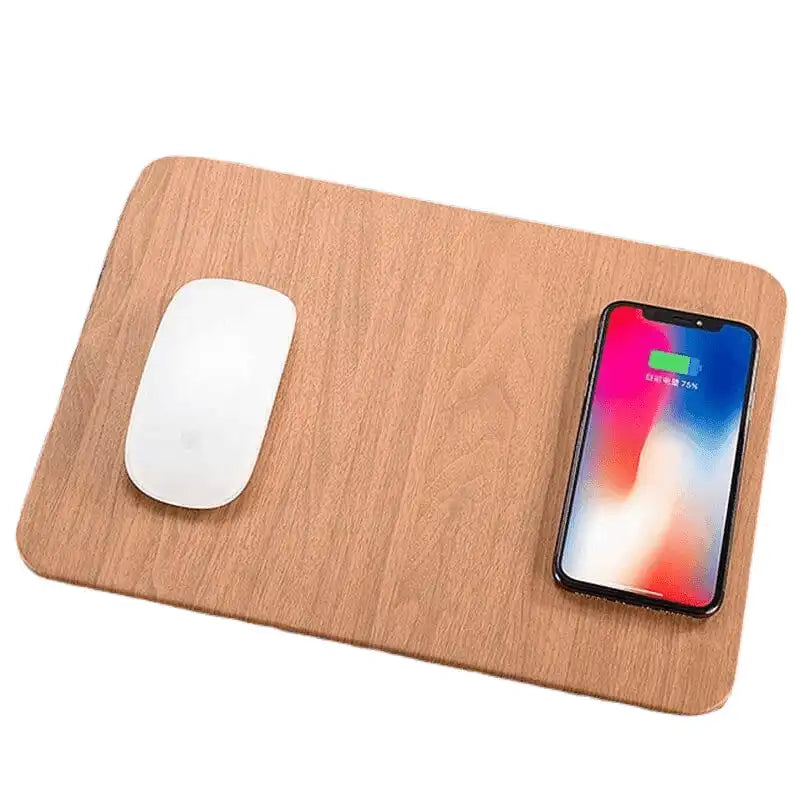 Austrige Wireless Charging Mouse Pad - Leather & Wood Desk Mat charger
