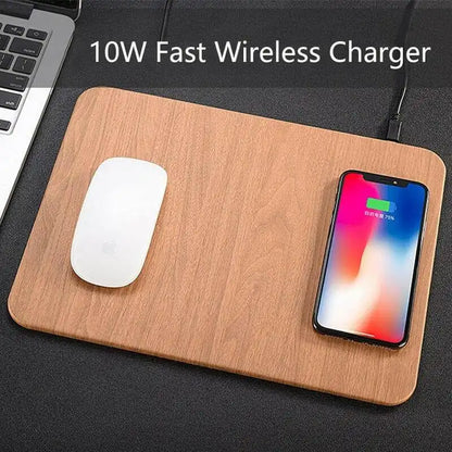 Austrige Wireless Charging Mouse Pad - Leather & Wood Desk Mat charger