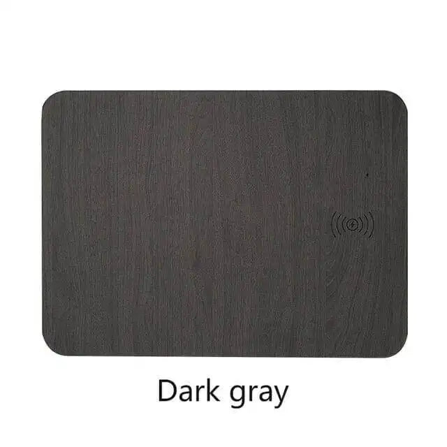 Austrige Wireless Charging Mouse Pad - Leather & Wood Desk Mat Dark Gray charger