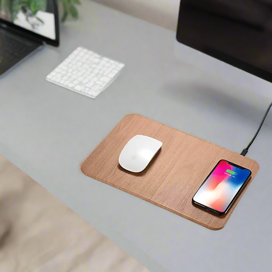Tapis de souris de chargement sans fil en cuir et bois