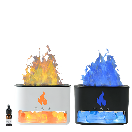 Nouvel humidificateur à flamme, machine d'aromathérapie, pierre de sel en cristal, lampe d'ambiance colorée, simulation de flamme 3D, humidificateur à flamme, essentiel pour la maison