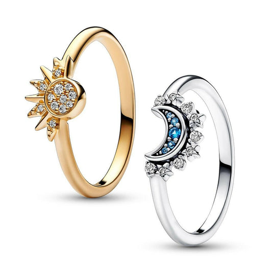 Celestial Blue Sparkling Moon And Sun Rings | Jewelry | 925 | Austrige