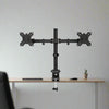 Black dual monitor stand on a white background