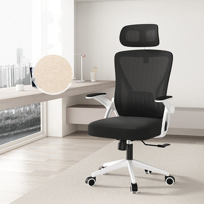 Ergonomic Back Support Office Chair | Mesh Rotating Height Adjustable White With Headrest / Getaway Mode Home Chairs