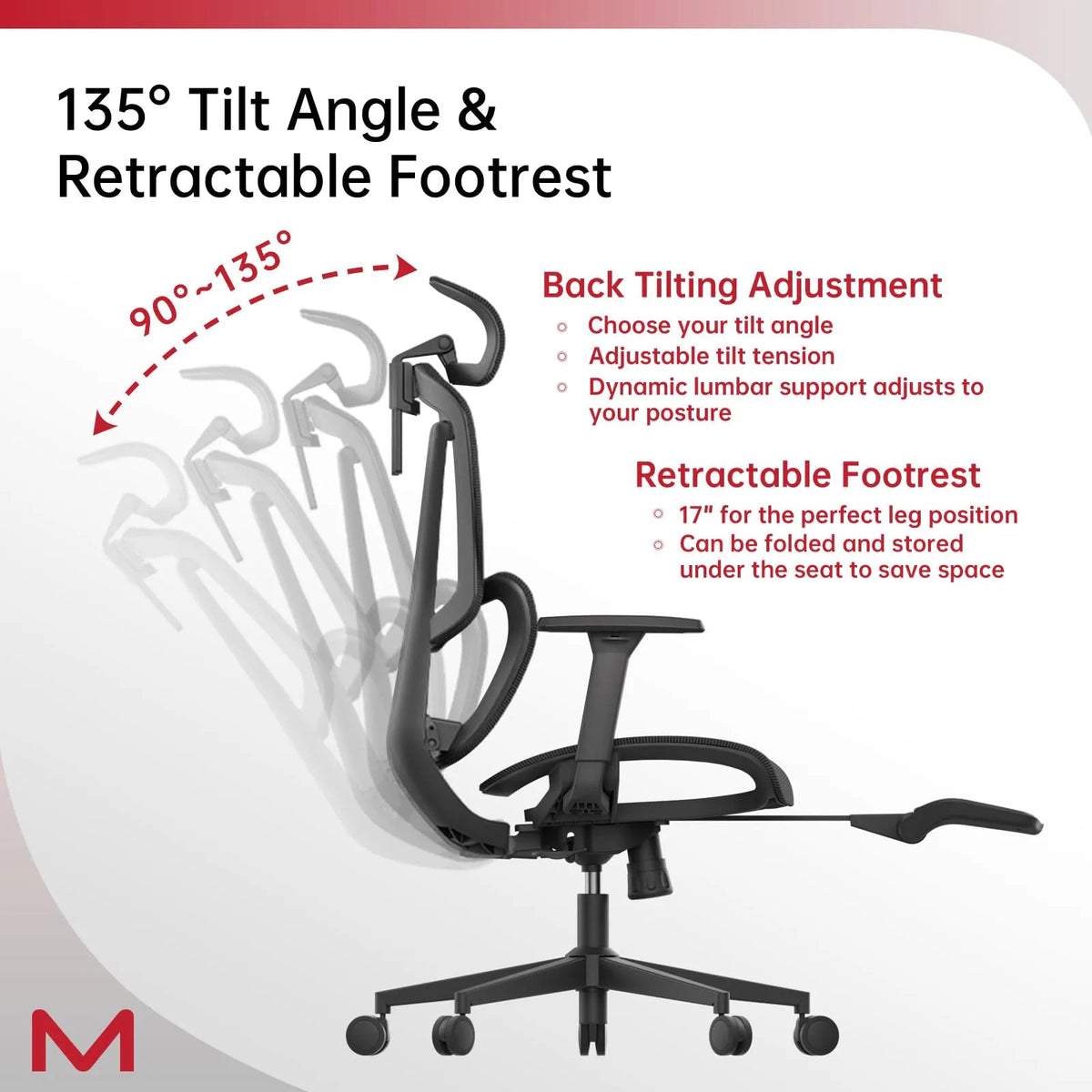 High-Back Ergonomic Office Chair | Adaptive Lumbar 3D Headrest Retractable Footrest Black Home Chairs