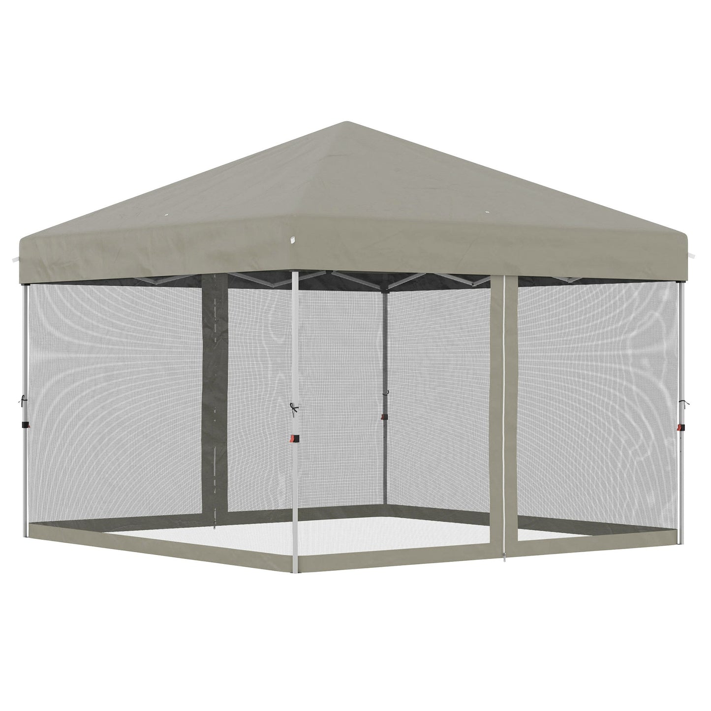 Outsunny 10' x 10' Pop-Up Party Tent Outdoor Canopy Tent with Mesh Sidewalls, 3-Level Adjustable Height, Roller Bag, Beige