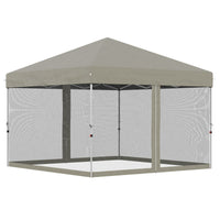 Outsunny 10' x 10' Pop-Up Party Tent Outdoor Canopy Tent with Mesh Sidewalls, 3-Level Adjustable Height, Roller Bag, Beige