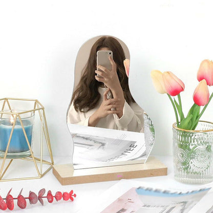 Korean style Makeup Mirror Ins Irregular Acrylic Decorative Mirror Wooden Base Cosmetic de maquillaje Beauty Tools | Austrige